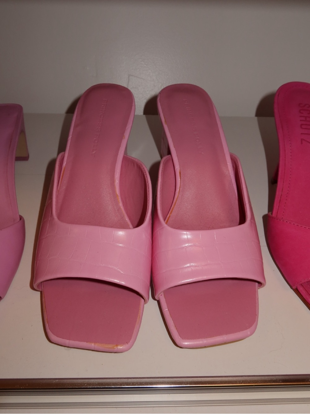 Princess Polly Pink Croc-Embossed Slide Sandals